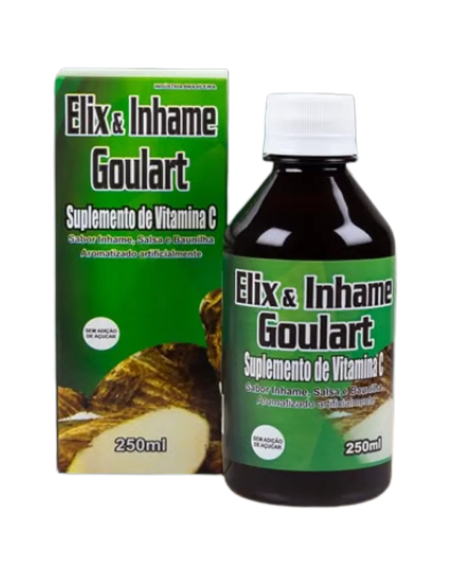 Embalagem e frasco do Elix e Inhame Goulart