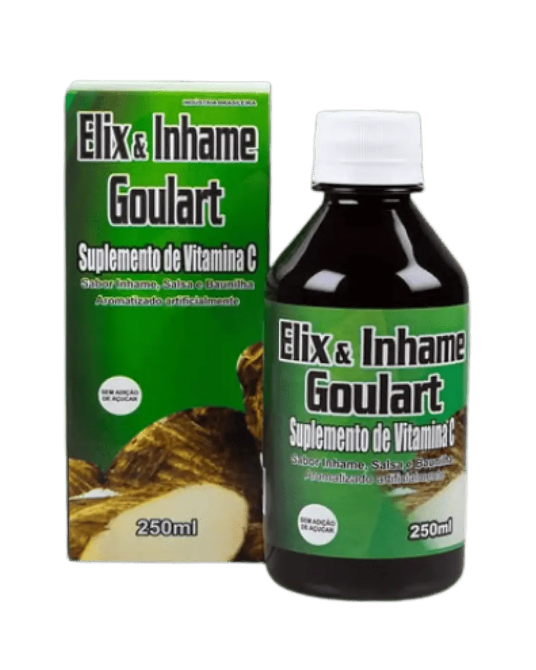 Frasco e embalagem do Elix e Inhame Goulart