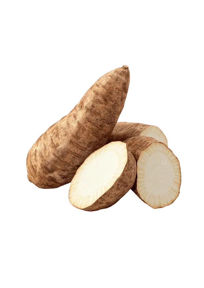 Inhame inteiro e cortado